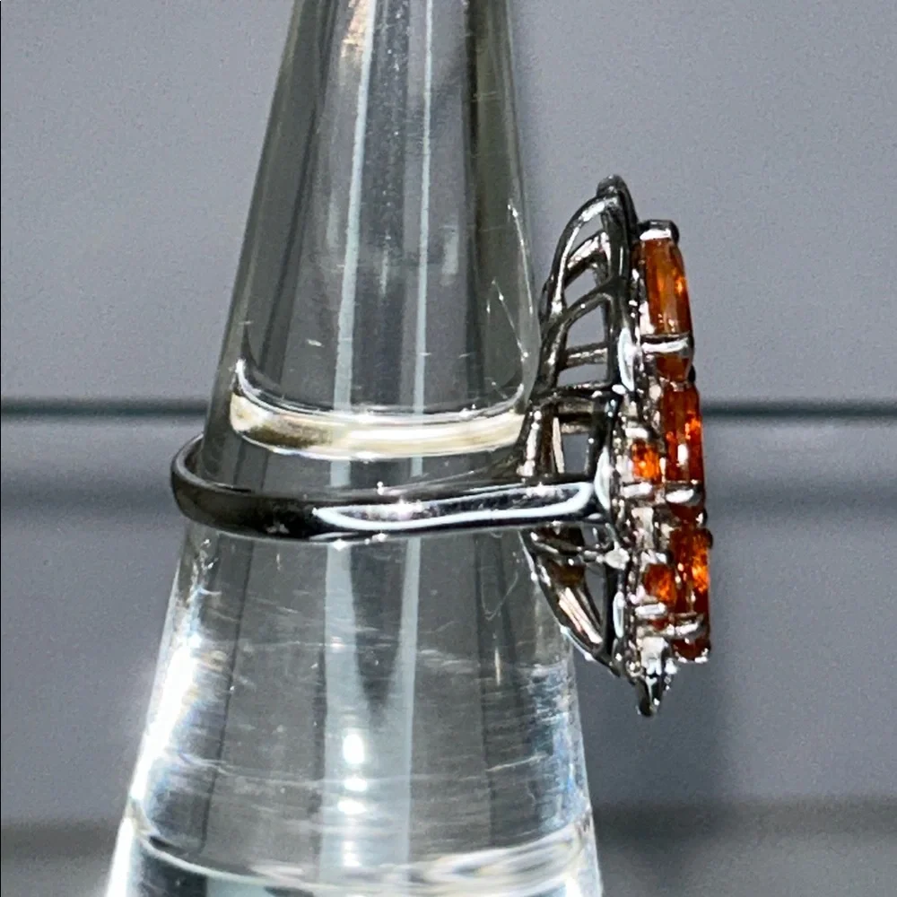 NWOT Genuine Fire Opal White Topaz Gemstone Sterling Silver Designer Ring Boho